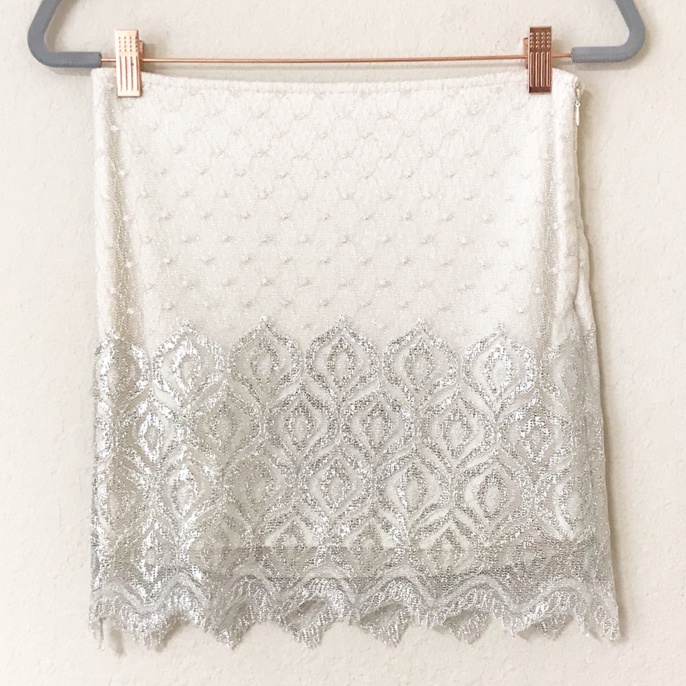 Free People Ivory & Silver Lace Mini Skirt